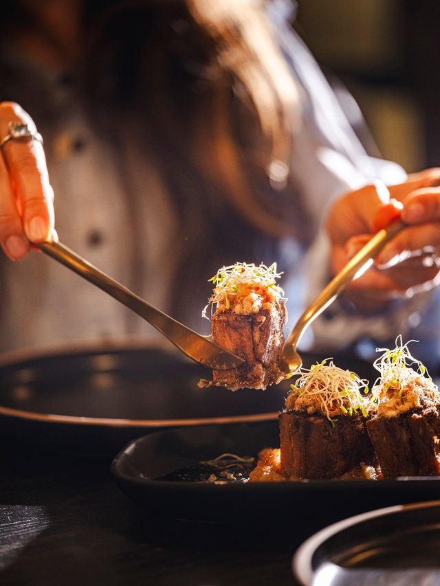 Close up detail of beautifully plated modern Australian cuisine at Bay Bellerive